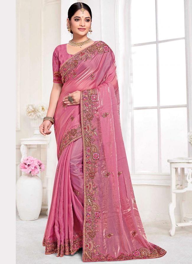 Two Tone Silk Pink Wedding Wear Khatli Work Saree